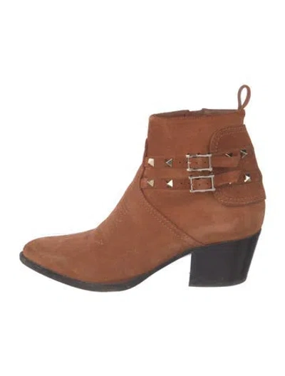 Pre-owned Valentino Garavani Rockstud Accents Suede Boots In Brown