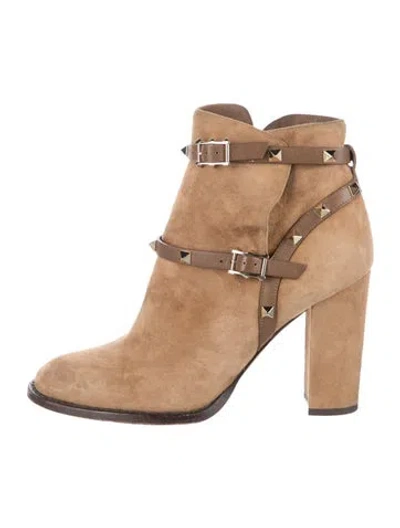 Pre-owned Valentino Garavani Rockstud Accents Suede Boots In Brown
