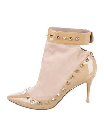 Pre-owned Valentino Garavani Rockstud Accents Suede Boots In Neutral