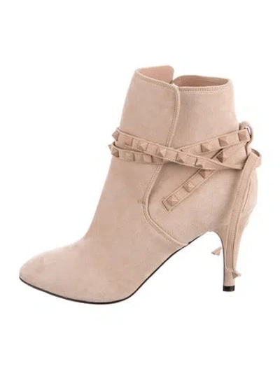 Pre-owned Valentino Garavani Rockstud Accents Suede Boots In Neutral