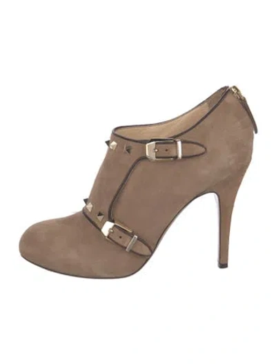 Pre-owned Valentino Garavani Rockstud Accents Suede Boots In Neutrals