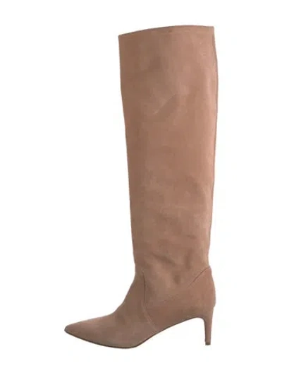 Pre-owned Valentino Garavani Rockstud Accents Suede Boots In Orange