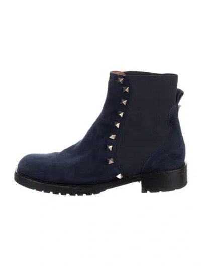 Pre-owned Valentino Garavani Rockstud Accents Suede Chelsea Boots In Blue