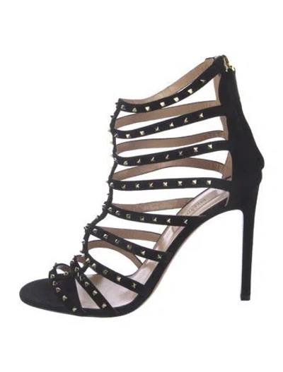 Pre-owned Valentino Garavani Rockstud Accents Suede Gladiator Sandals In Black