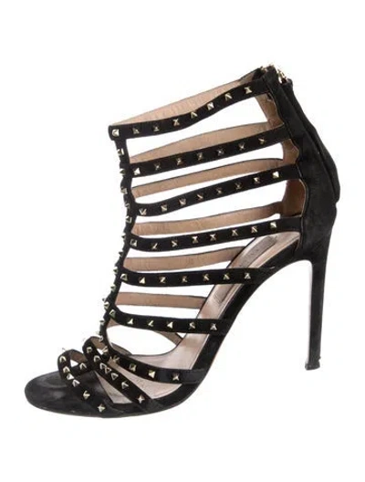 Pre-owned Valentino Garavani Rockstud Accents Suede Gladiator Sandals In Black