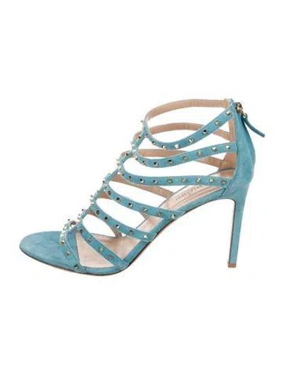Pre-owned Valentino Garavani Rockstud Accents Suede Gladiator Sandals In Blue