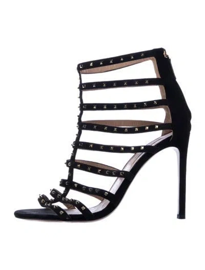 Pre-owned Valentino Garavani Rockstud Accents Suede Gladiator Sandals In Blue