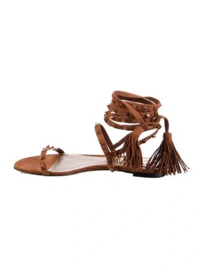 Pre-owned Valentino Garavani Rockstud Accents Suede Gladiator Sandals In Brown