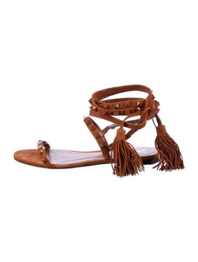 Pre-owned Valentino Garavani Rockstud Accents Suede Gladiator Sandals In Brown