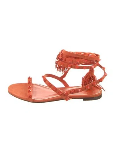 Pre-owned Valentino Garavani Rockstud Accents Suede Gladiator Sandals In Orange