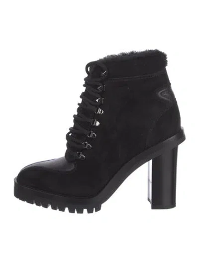 Pre-owned Valentino Garavani Rockstud Accents Suede Lace-up Boots In Black
