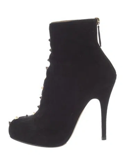 Pre-owned Valentino Garavani Rockstud Accents Suede Lace-up Boots In Multi