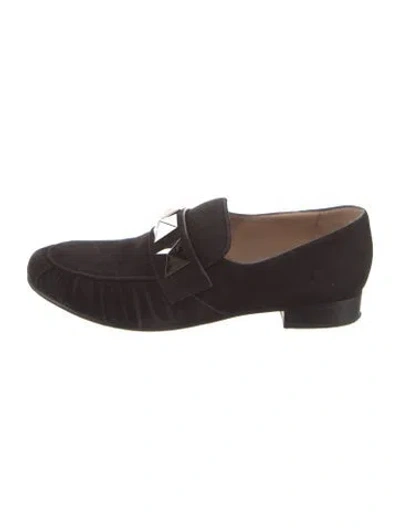 Pre-owned Valentino Garavani Rockstud Accents Suede Loafers In Brown