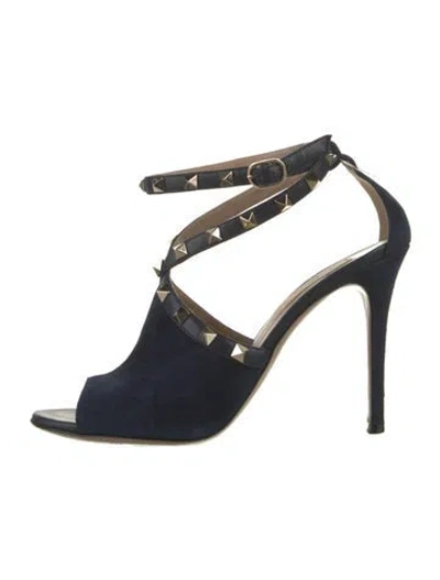 Pre-owned Valentino Garavani Rockstud Accents Suede Sandals In Blue