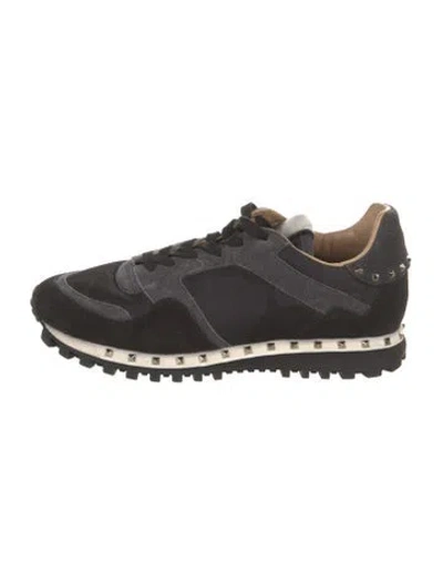 Pre-owned Valentino Garavani Rockstud Accents Suede Sneakers In Black