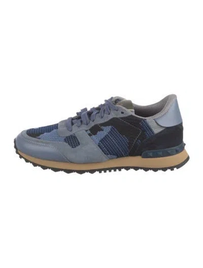 Pre-owned Valentino Garavani Rockstud Accents Suede Sneakers In Blue