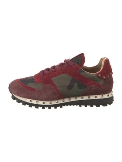 Pre-owned Valentino Garavani Rockstud Accents Suede Sneakers In Burgundy
