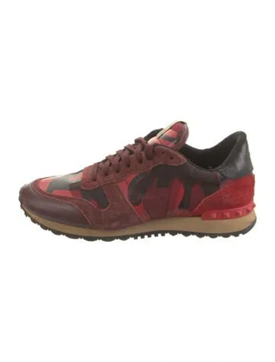 Pre-owned Valentino Garavani Rockstud Accents Suede Sneakers In Burgundy