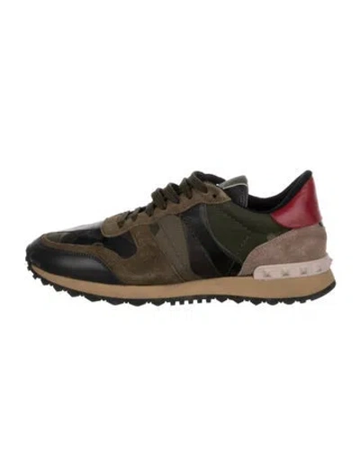 Pre-owned Valentino Garavani Rockstud Accents Suede Sneakers In Gold