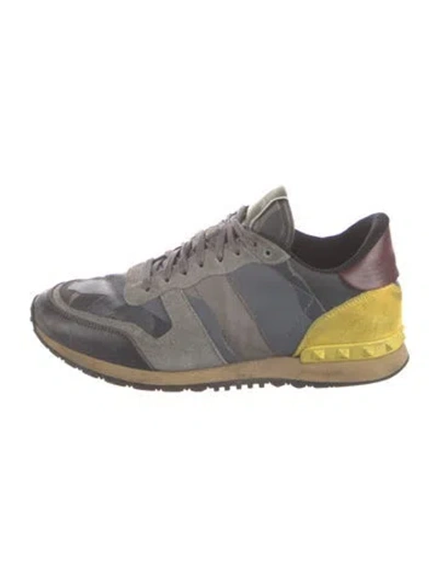 Pre-owned Valentino Garavani Rockstud Accents Suede Sneakers In Gray