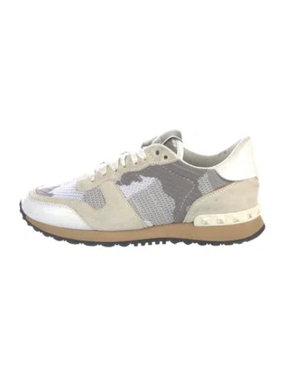Pre-owned Valentino Garavani Rockstud Accents Suede Sneakers In Gray