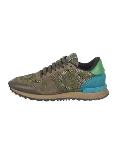 Pre-owned Valentino Garavani Rockstud Accents Suede Sneakers In Green