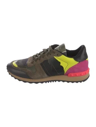 Pre-owned Valentino Garavani Rockstud Accents Suede Sneakers In Green