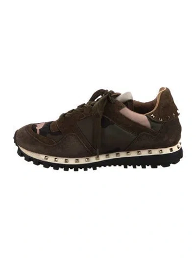 Pre-owned Valentino Garavani Rockstud Accents Suede Sneakers In Green