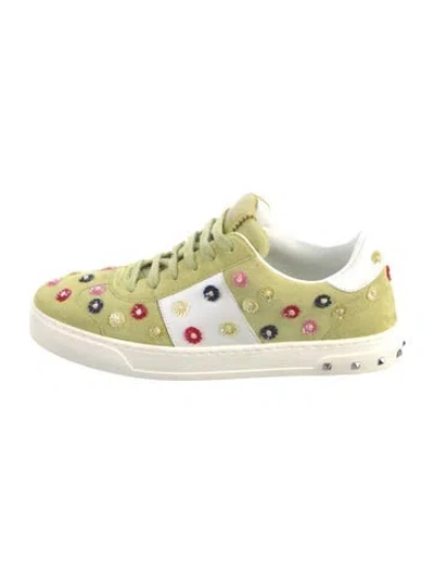 Pre-owned Valentino Garavani Rockstud Accents Suede Sneakers In Green