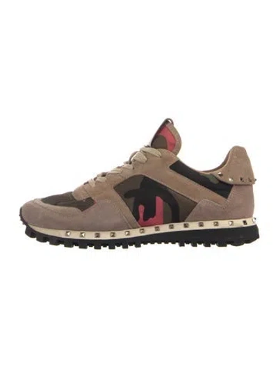 Pre-owned Valentino Garavani Rockstud Accents Suede Sneakers In Neutral