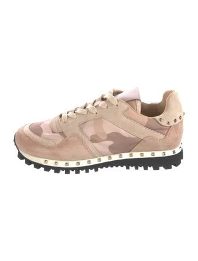 Pre-owned Valentino Garavani Rockstud Accents Suede Sneakers In Neutral