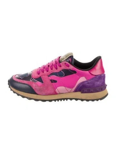 Pre-owned Valentino Garavani Rockstud Accents Suede Sneakers In Pink