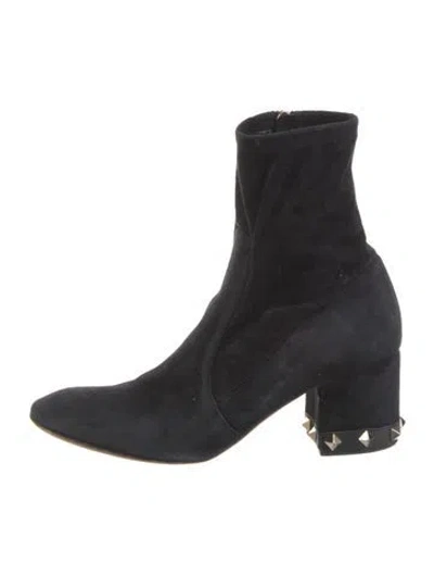 Pre-owned Valentino Garavani Rockstud Accents Suede Sock Boots In Black