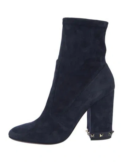 Pre-owned Valentino Garavani Rockstud Accents Suede Sock Boots In Blue
