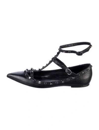 Pre-owned Valentino Garavani Rockstud Accents Vegan Leather Ballet Flats In Black