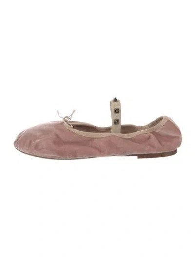 Pre-owned Valentino Garavani Rockstud Accents Velvet Mary Jane Flats In Pink