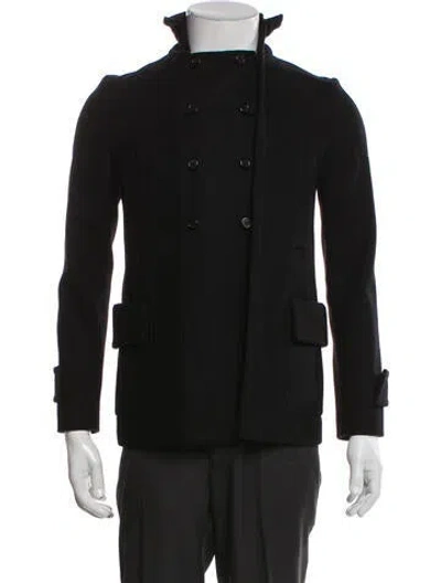 Pre-owned Valentino Rockstud Accents Virgin Wool Peacoat In Black