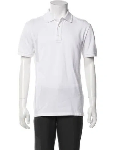 Pre-owned Valentino Rockstud Accents V-neck Polo Shirt In White