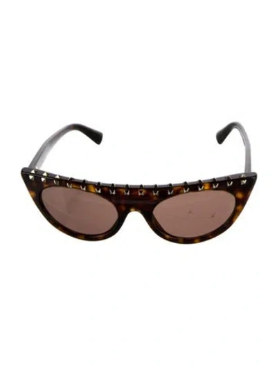 Pre-owned Valentino Rockstud Accents Wayfarer Sunglasses In Brown