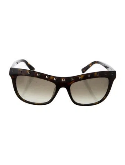 Pre-owned Valentino Rockstud Accents Wayfarer Sunglasses In Brown