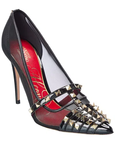 Valentino Garavani Valentino Rockstud Alcove 100 Patent & Mesh Pump In Black