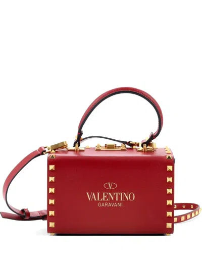Pre-owned Valentino Garavani Rockstud Alcove Box Bag Leather Satchel In Red