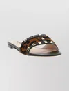 Valentino Rockstud Animal Print Flat Slides In Black