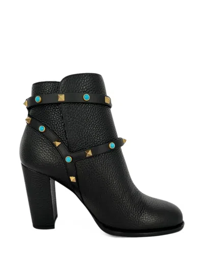 Pre-owned Valentino Garavani Rockstud Ankle Boots In Black
