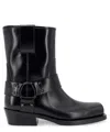Valentino Black Leather Biker Rockstud Ankle Boots In Black
