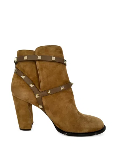 Pre-owned Valentino Garavani Rockstud Ankle Boots In Brown