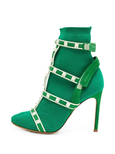 Pre-owned Valentino Garavani Rockstud Ankle Boots In Green