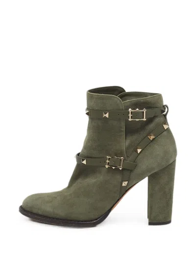 Pre-owned Valentino Garavani Rockstud Ankle Boots In Green