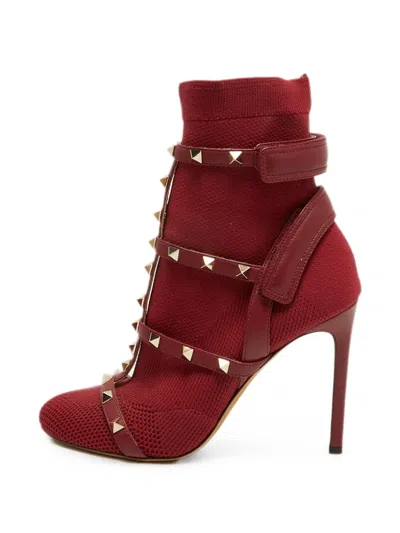 Pre-owned Valentino Garavani Rockstud Ankle Boots In Red