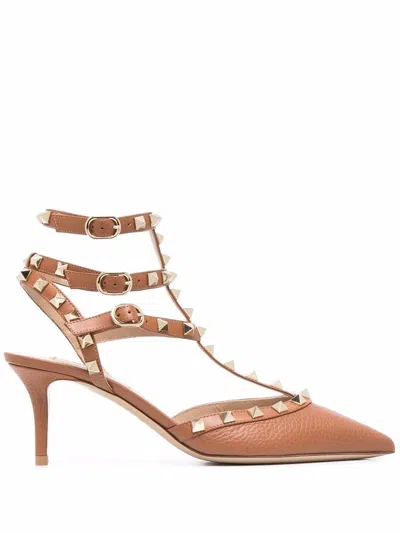 Valentino Garavani Rockstud Slingback Pumps In Brown